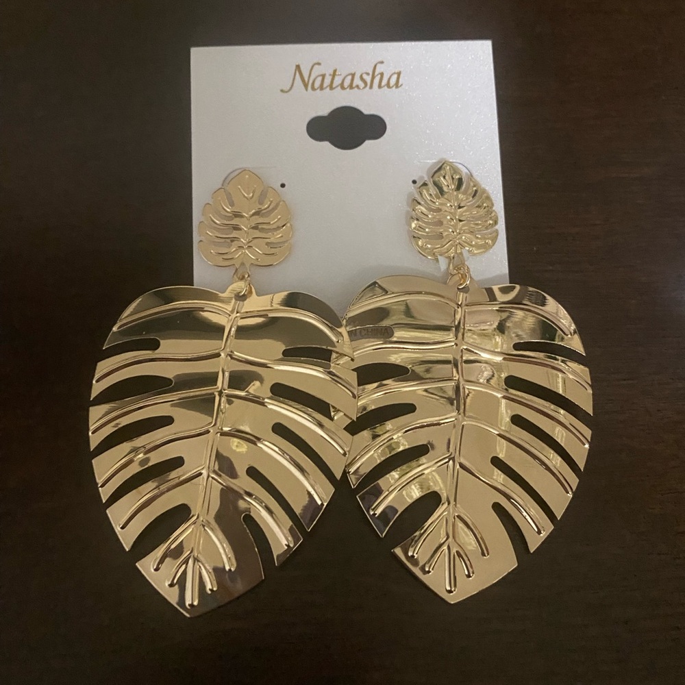Natasha Couture Gold Leaf Earrings